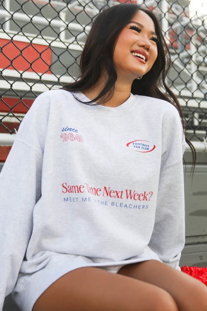 friday + saturday: meet me in the bleachers sweatshirt - grey