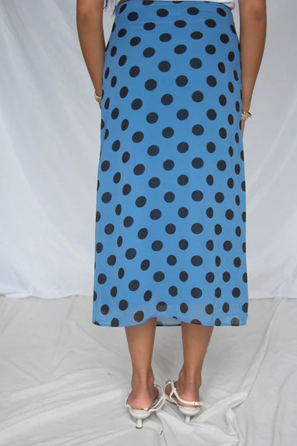 out and about sheer dot midi skirt