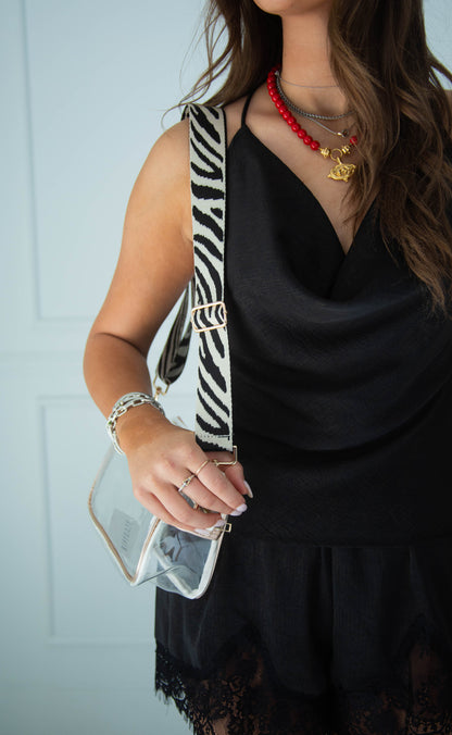 can't be tamed clear crossbody bag