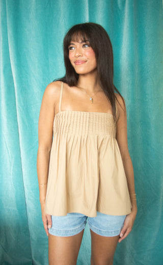 afternoon plans pleated tank top - brown