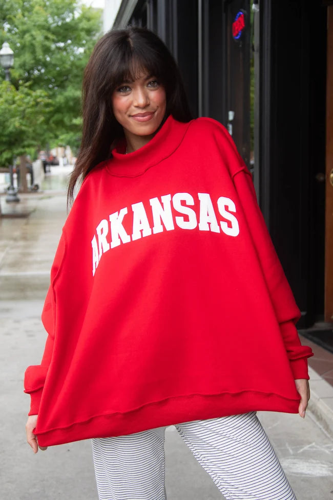 arkansas embroidered mock neck - red