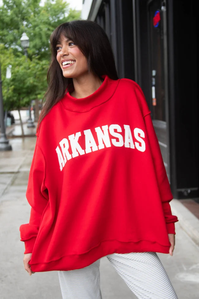 arkansas embroidered mock neck - red