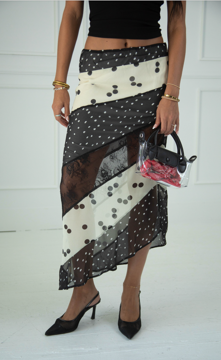 lace to it polka dot maxi skirt