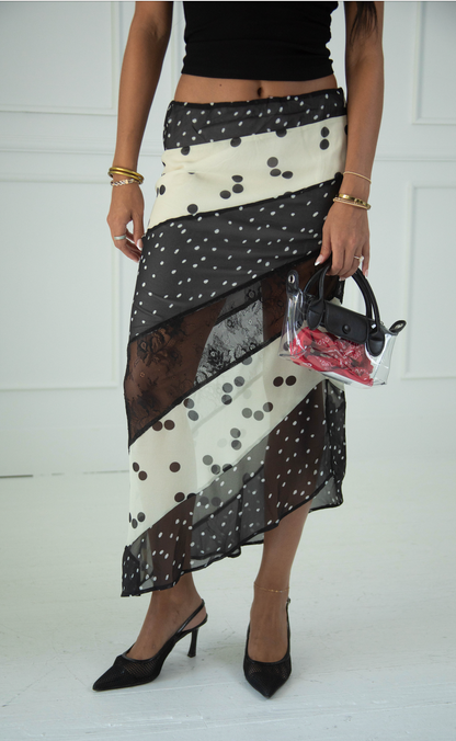 lace to it polka dot maxi skirt